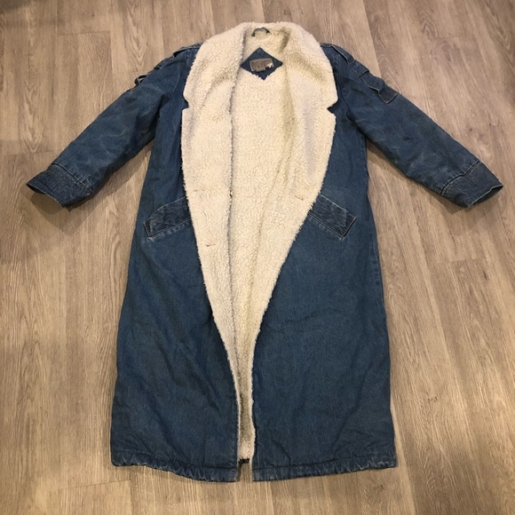 Vintage Jackets & Blazers - Vintage Faux Sherpa Lined Calf Length Jean Jacket